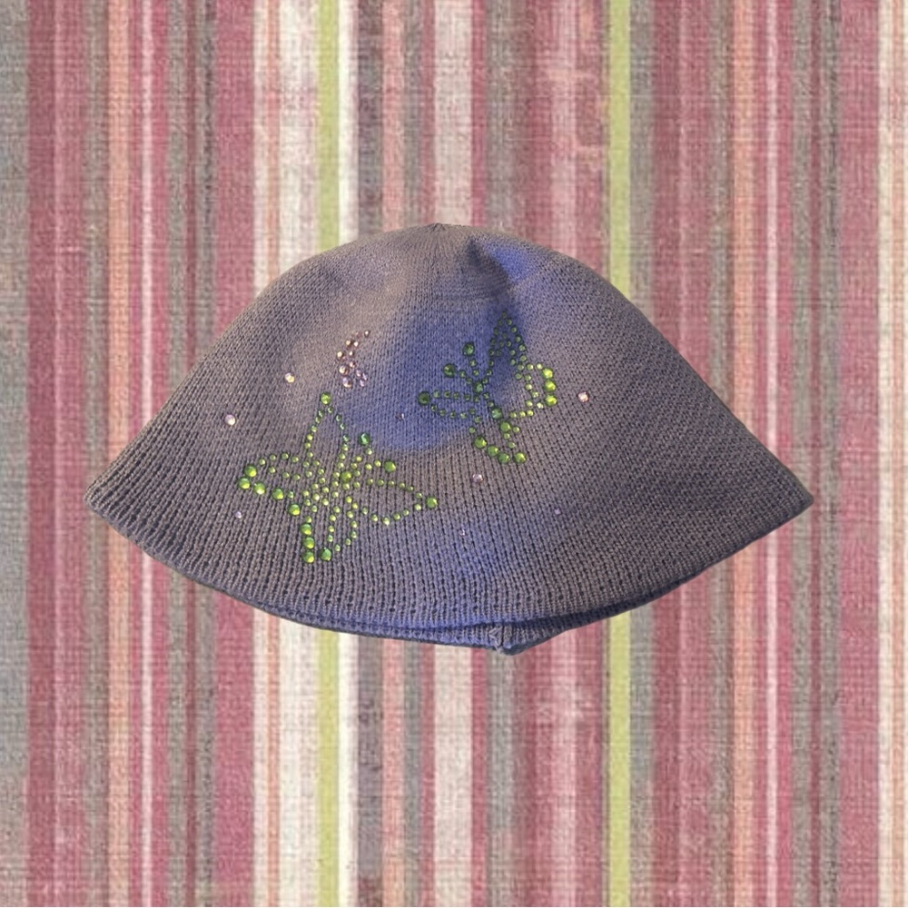 Urban Outfitters Butterfly Knit Hat - Purple and Green